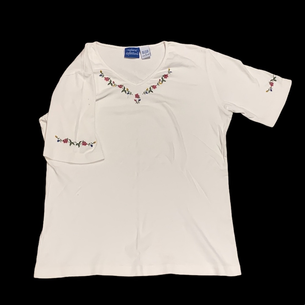 V-Neck Embroidered Floral Tee